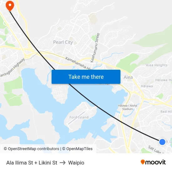 Ala Ilima St + Likini St to Waipio map