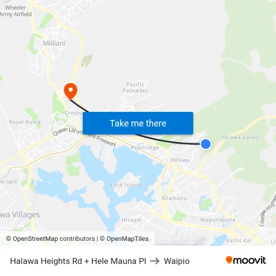 Halawa Heights Rd + Hele Mauna Pl to Waipio map