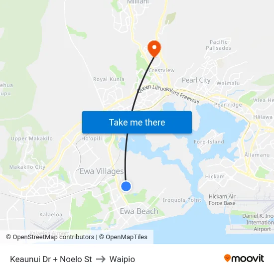 Keaunui Dr + Noelo St to Waipio map
