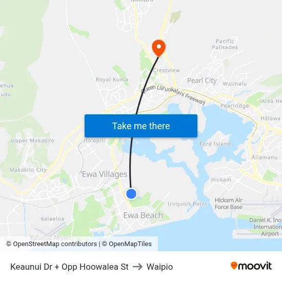 Keaunui Dr + Opp Hoowalea St to Waipio map