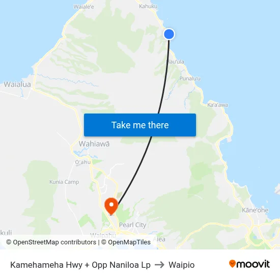 Kamehameha Hwy + Opp Naniloa Lp to Waipio map