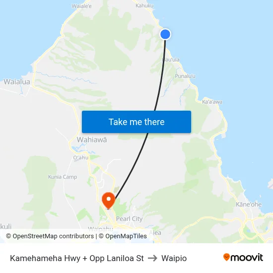 Kamehameha Hwy + Opp Laniloa St to Waipio map