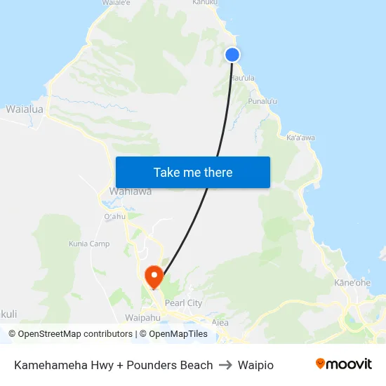 Kamehameha Hwy + Pounders Beach to Waipio map