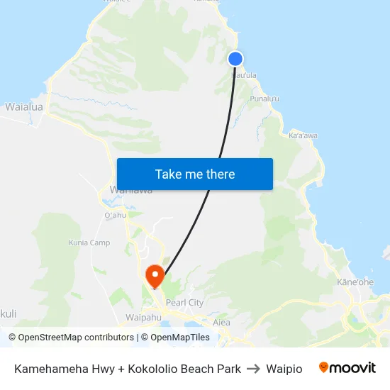 Kamehameha Hwy + Kokololio Beach Park to Waipio map