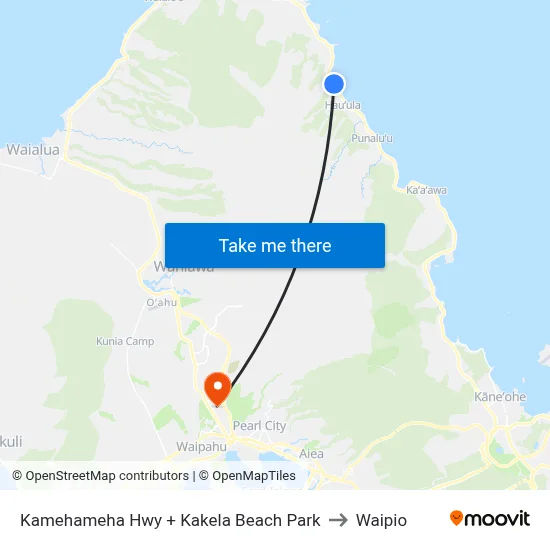 Kamehameha Hwy + Kakela Beach Park to Waipio map
