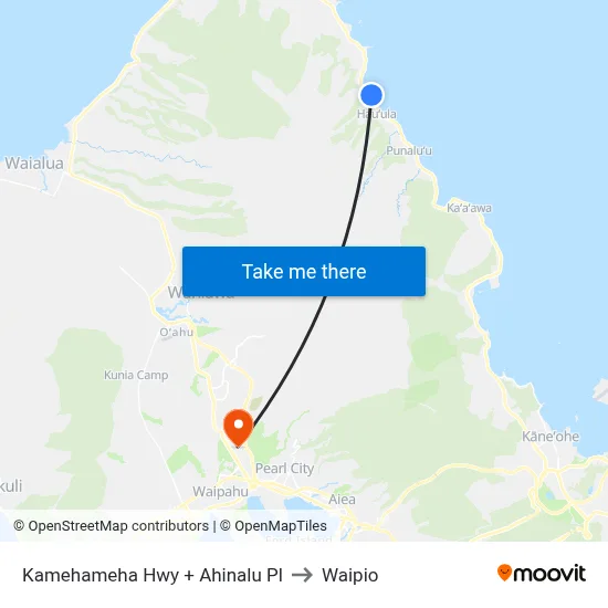Kamehameha Hwy + Ahinalu Pl to Waipio map
