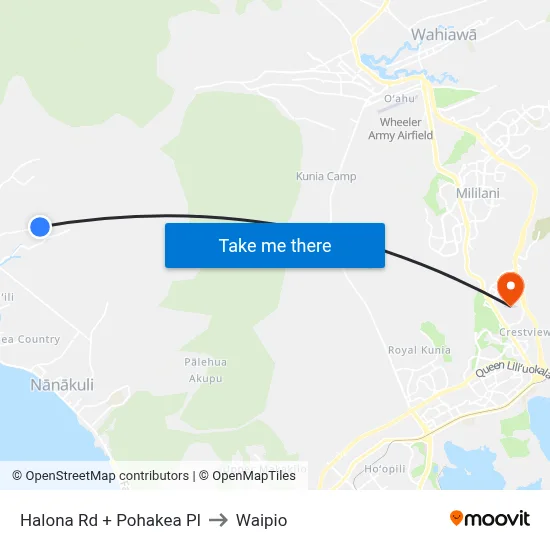 Halona Rd + Pohakea Pl to Waipio map