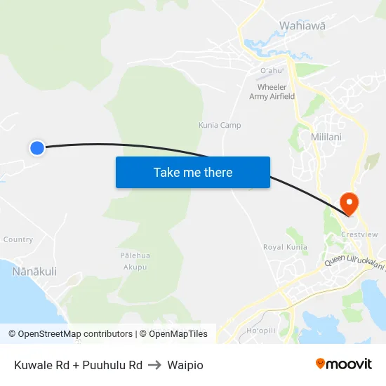 Kuwale Rd + Puuhulu Rd to Waipio map