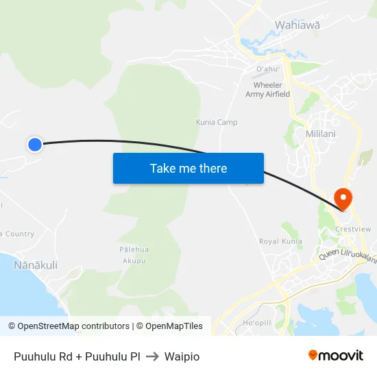 Puuhulu Rd + Puuhulu Pl to Waipio map