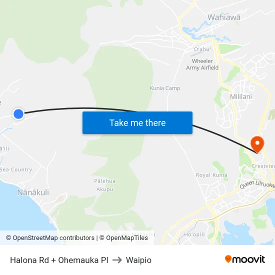 Halona Rd + Ohemauka Pl to Waipio map