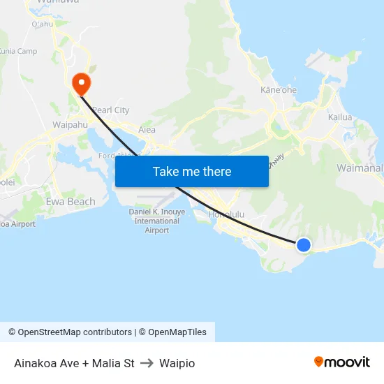 Ainakoa Ave + Malia St to Waipio map