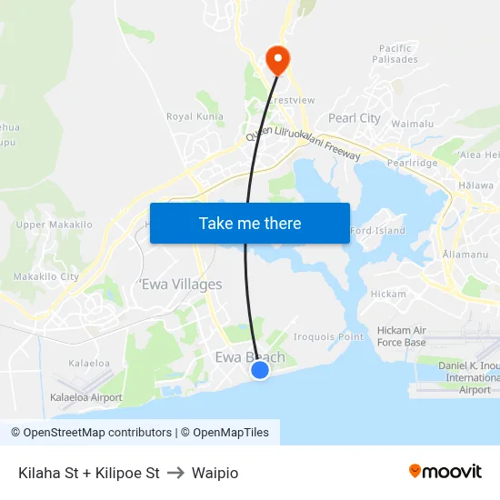 Kilaha St + Kilipoe St to Waipio map