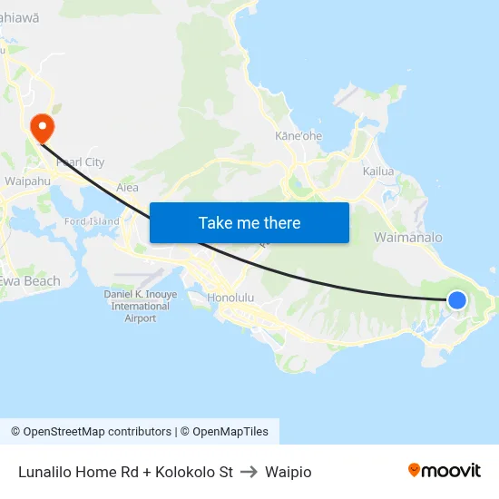 Lunalilo Home Rd + Kolokolo St to Waipio map