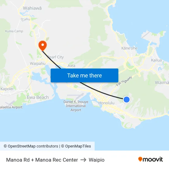 Manoa Rd + Manoa Rec Center to Waipio map