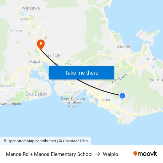Manoa Rd + Manoa Elementary School to Waipio map