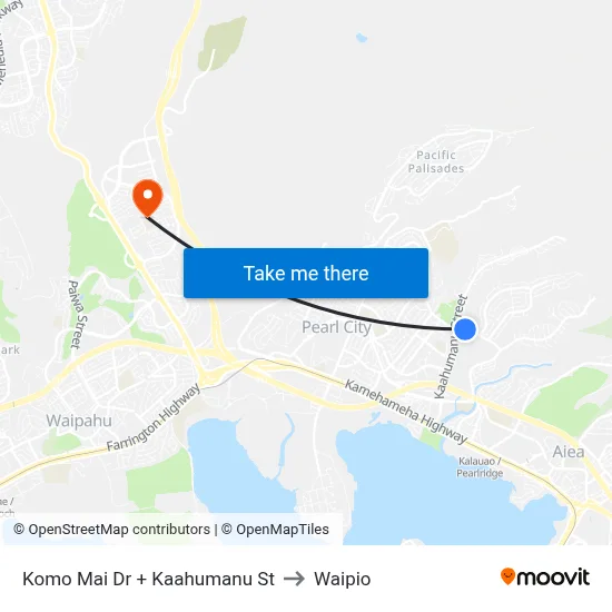 Komo Mai Dr + Kaahumanu St to Waipio map
