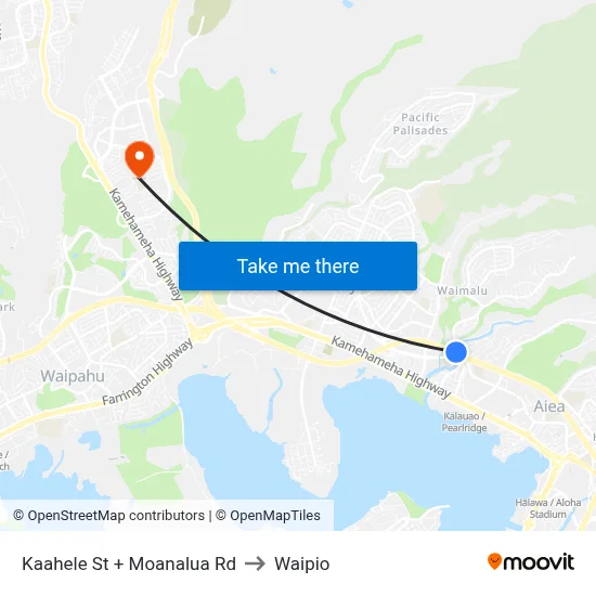 Kaahele St + Moanalua Rd to Waipio map