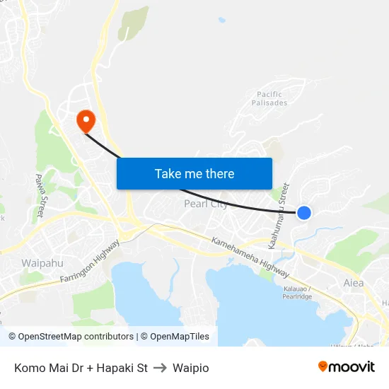 Komo Mai Dr + Hapaki St to Waipio map