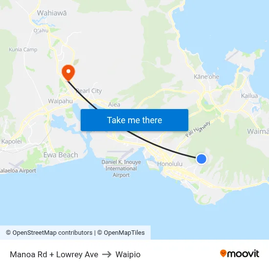 Manoa Rd + Lowrey Ave to Waipio map