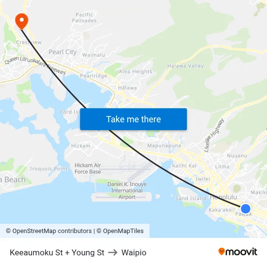 Keeaumoku St + Young St to Waipio map