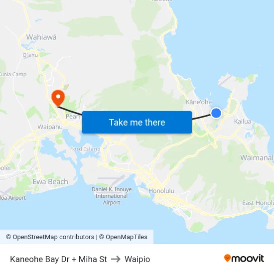 Kaneohe Bay Dr + Miha St to Waipio map