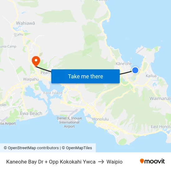 Kaneohe Bay Dr + Opp Kokokahi Ywca to Waipio map