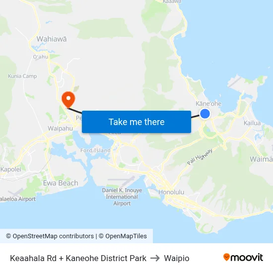 Keaahala Rd + Kaneohe District Park to Waipio map
