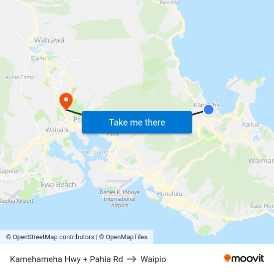 Kamehameha Hwy + Pahia Rd to Waipio map