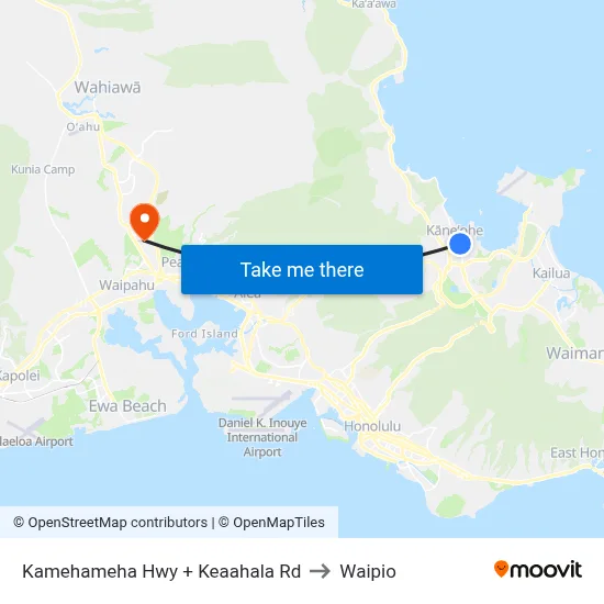 Kamehameha Hwy + Keaahala Rd to Waipio map