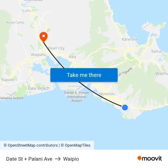 Date St + Palani Ave to Waipio map