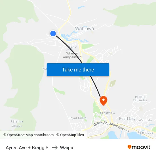 Ayres Ave + Bragg St to Waipio map
