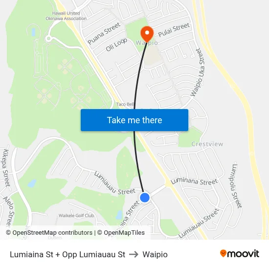 Lumiaina St + Opp Lumiauau St to Waipio map