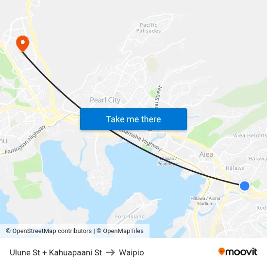 Ulune St + Kahuapaani St to Waipio map
