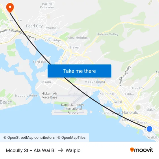 Mccully St + Ala Wai Bl to Waipio map