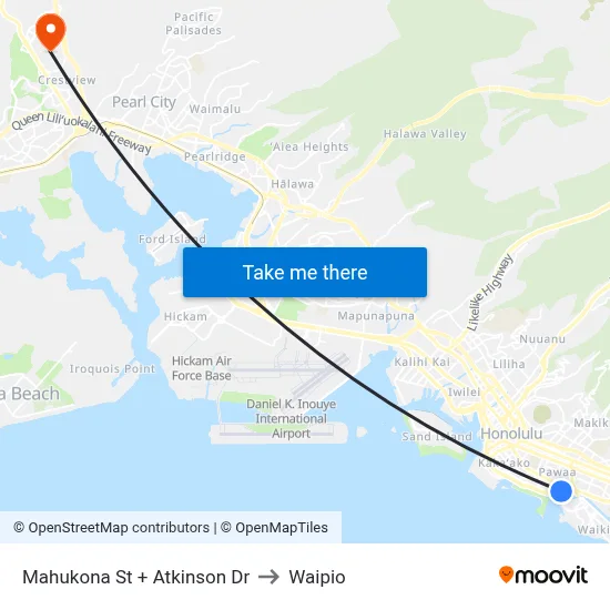 Mahukona St + Atkinson Dr to Waipio map