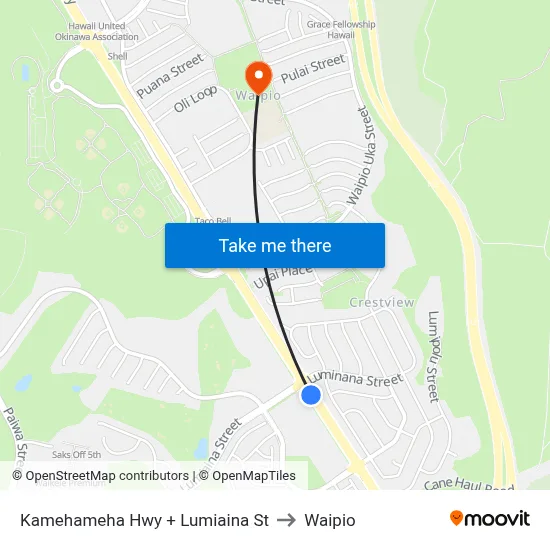 Kamehameha Hwy + Lumiaina St to Waipio map