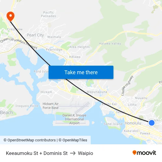 Keeaumoku St + Dominis St to Waipio map