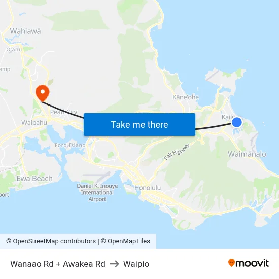 Wanaao Rd + Awakea Rd to Waipio map