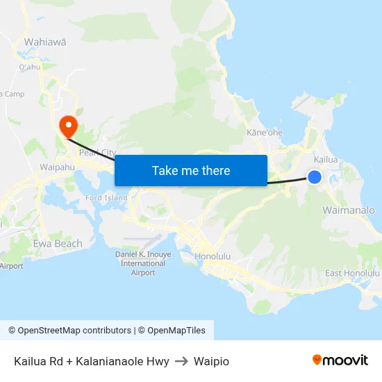 Kailua Rd + Kalanianaole Hwy to Waipio map