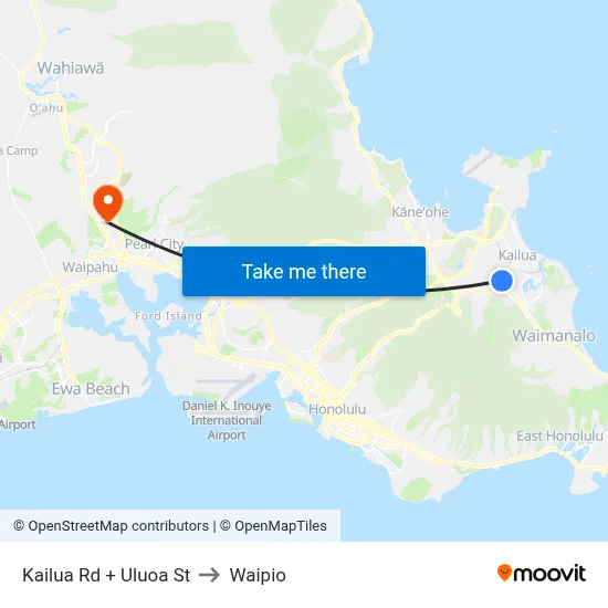 Kailua Rd + Uluoa St to Waipio map