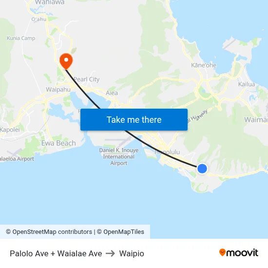 Palolo Ave + Waialae Ave to Waipio map