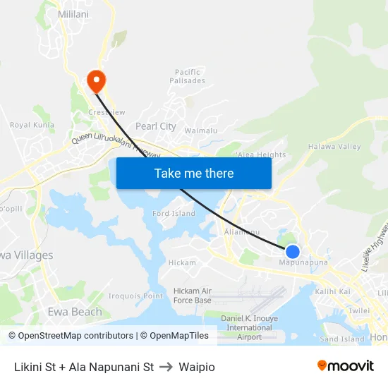 Likini St + Ala Napunani St to Waipio map