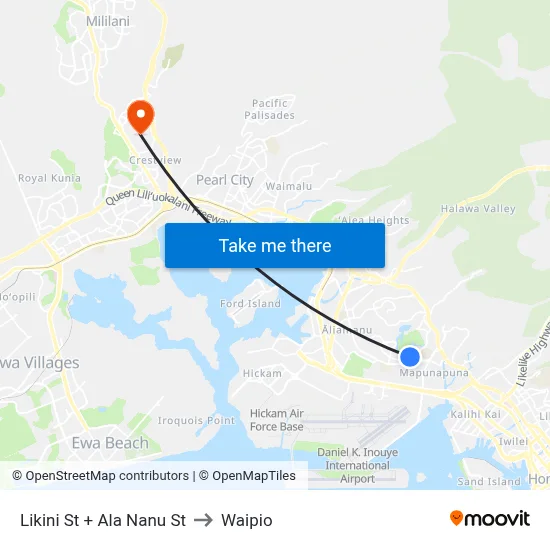 Likini St + Ala Nanu St to Waipio map