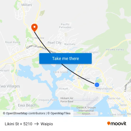 Likini St + 5210 to Waipio map