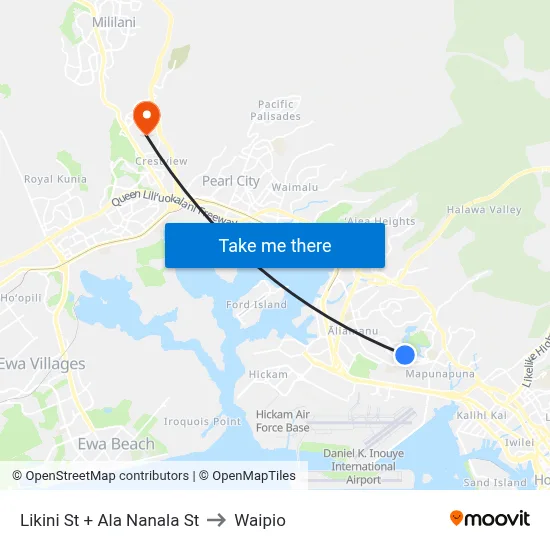 Likini St + Ala Nanala St to Waipio map