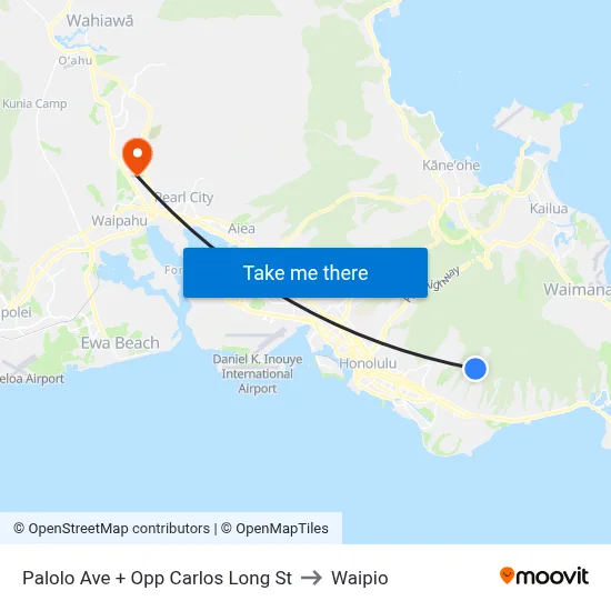 Palolo Ave + Opp Carlos Long St to Waipio map