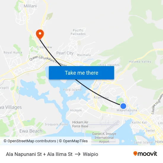 Ala Napunani St + Ala Ilima St to Waipio map
