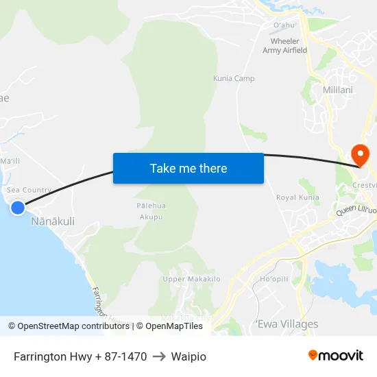 Farrington Hwy + 87-1470 to Waipio map