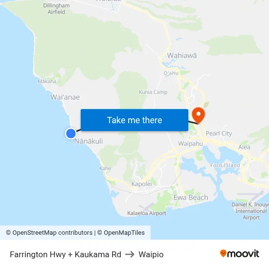 Farrington Hwy + Kaukama Rd to Waipio map