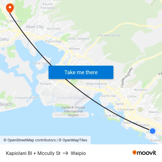 Kapiolani Bl + Mccully St to Waipio map